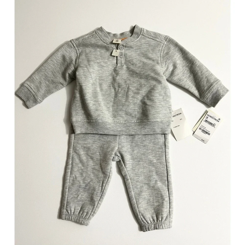 Tucker + Tate Baby 9M Grey Henley Sweatshirt Jogger 2PC Fleece Set